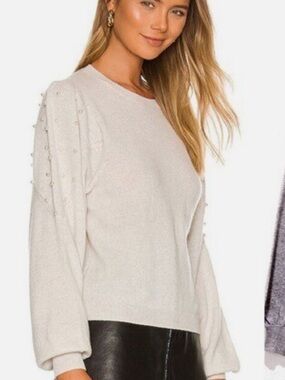 Autumn Cashmere Light Pink Pearl-Embellished Crewneck Sweater, Small